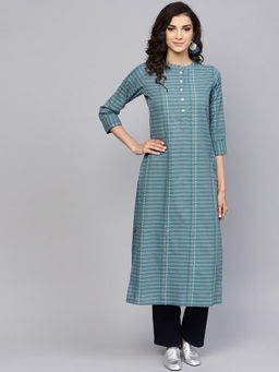 Libas - Blue Cotton Straight Striped Kurta