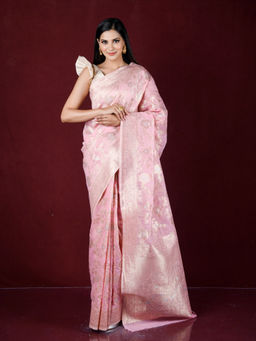 EXCLUSIVA - Pink Zari Woven Work Banarasi Saree with Unstitched Blouse
