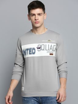 SHOWOFF - Mens Round Neck Printed Grey Pullover Sweatshirt