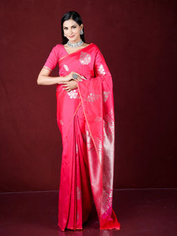 EXCLUSIVA - Pink Zari Woven Work Banarasi Saree with Unstitched Blouse