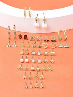 Zaveri Pearls - Set of 25 Gold Tone Classy Contemporary Studs & Hoop Earrings-ZPFK14671