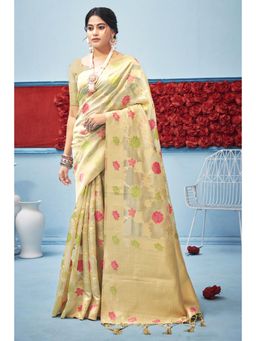 EXCLUSIVA - Cream Organza Saree with Unstitched Blouse