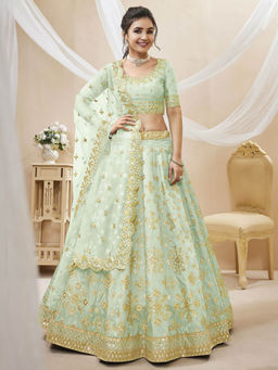 Odette - Light Green Art Silk Semi Stitched Lehenga with Unstitched Blouse and Dupatta (Set of 3)