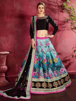 Odette - Multicolour Silk Blend Printed Semi Stitched Lehenga with Blouse and Dupatta (Set of 3)