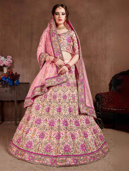 Odette - Pink Silk Blend Embroidered Semi Stitched Lehenga with Blouse and Dupatta (Set of 3)