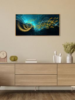 The Next Decor - School Of Gold Fish Glass Finish Horizontal Wall Art
