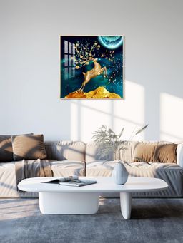 The Next Decor - Golden Antlered Beauty Glass Finish Square Wall Art