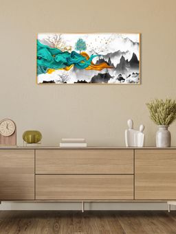 The Next Decor - Geometric Abstract Art With Golden Texture Glass Finish Horizontal Wall Art