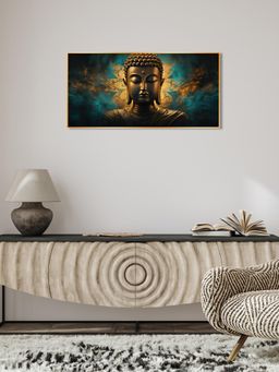 The Next Decor - Lord Buddha Golden Glass Finish Horizontal Wall Art