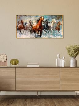 The Next Decor - Running Horses Vastu Glass Finish Horizontal Wall Art