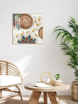 The Next Decor - Ivory and Gold Fish Harmony Glass Finish Square Wall Art