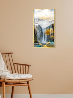 The Next Decor - Alpine Gold Reindeer Waterfall Glass Finish Vertical Wall Art