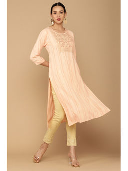 Soch - Peach Viscose Blend Solid Straight Fit Kurta