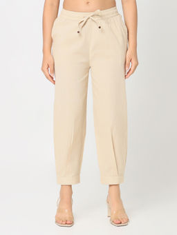 R&B - Beige Solid/Plain Regular Pant