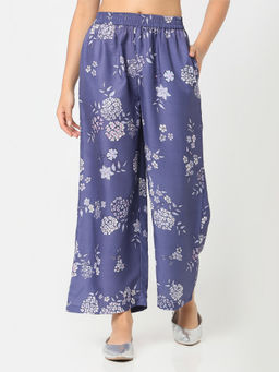 R&B - Purple Floral Printed Regular Palazzo