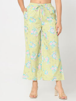 R&B - Green Floral Printed Regular Pant