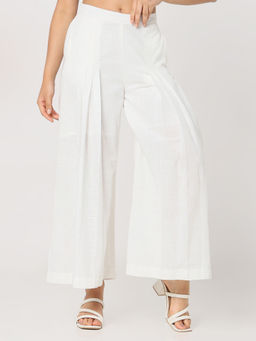 R&B - White Solid/Plain Regular Palazzo
