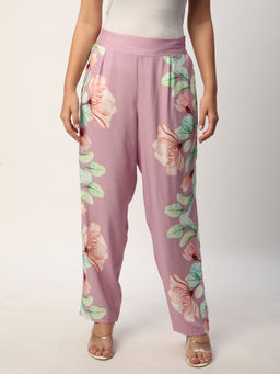 R&B - Lavender Floral Printed Regular Pant