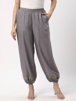 R&B - Grey Solid/Plain Relaxed Pant