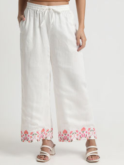 R&B - White Floral Printed Regular Palazzo