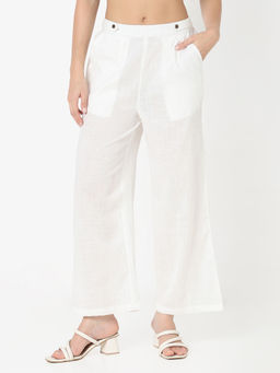 R&B - White Solid/Plain Regular Pant