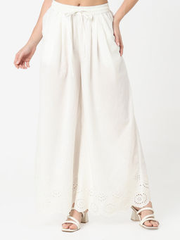 R&B - White Solid/Plain Wide Palazzo