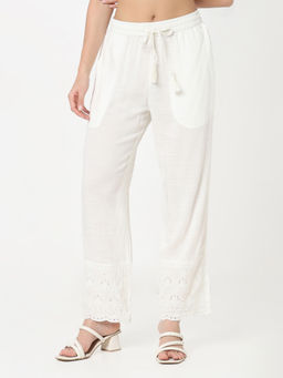 R&B - White Embroidered Thread Work Regular Pant