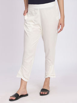 R&B - Off White Solid/Plain Regular Pant