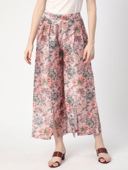 R&B - Pink Floral Printed Regular Palazzo
