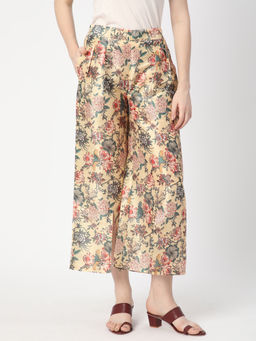 R&B - Yellow Floral Printed Regular Palazzo