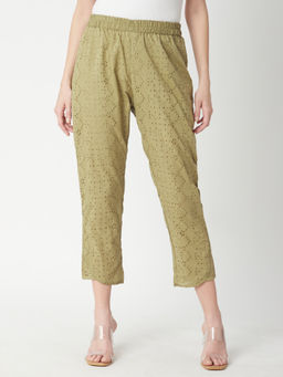 R&B - Olive Embroidered Thread Work Regular Pant