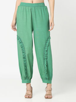 R&B - Green Solid/Plain Relaxed Pant