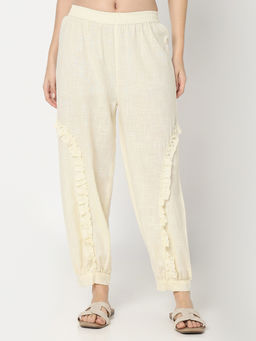R&B - Off White Solid/Plain Relaxed Pant