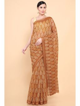 Soch - Women Yellow Chanderi Printed Saree with Unstitched Blouse