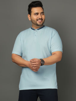 Club York - Men Sky Blue Mandarin Neck Plus Size T-Shirt