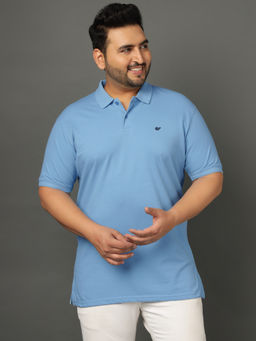 Club York - Men Blue Solid Plus Size Polo T-Shirt