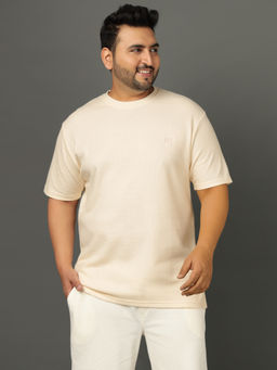 Club York - Men Cream Crew Neck Plus Size T-Shirt