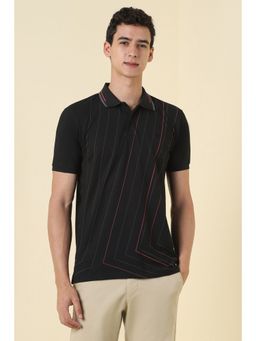 Allen Solly - Black Cotton Blend Half Sleeves Polo T-Shirt