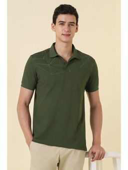 Allen Solly - Olive Cotton Blend Half Sleeves Polo T-Shirt