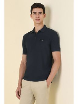 Allen Solly - Navy Blue Cotton Blend Half Sleeves Polo T-Shirt