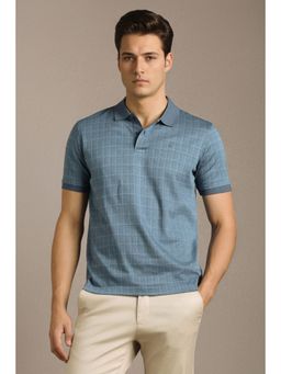 Louis Philippe - Blue Cotton Half Sleeves Polo T-Shirt