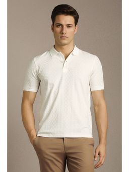Louis Philippe - White Cotton Blend Half Sleeves Polo T-Shirt