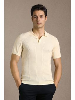 Louis Philippe - Beige Cotton Half Sleeves Polo T-Shirt