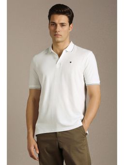 Louis Philippe - White Cotton Half Sleeves Polo T-Shirt