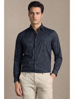 Louis Philippe - Navy Blue Polyester Blend Full Sleeves Shirt