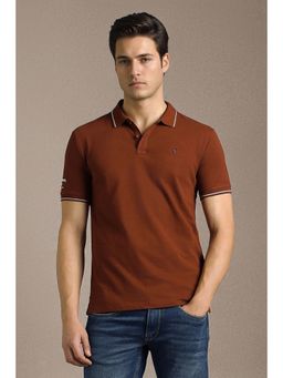 Louis Philippe - Brown Cotton Half Sleeves Polo T-Shirt