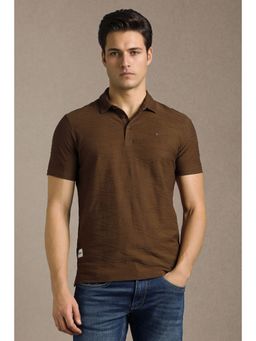 Louis Philippe - Brown Cotton Half Sleeves Polo T-Shirt