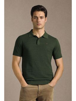 Louis Philippe - Green Cotton Half Sleeves Polo T-Shirt