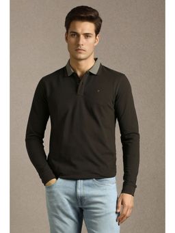 Louis Philippe - Black Cotton Full Sleeves Polo T-Shirt