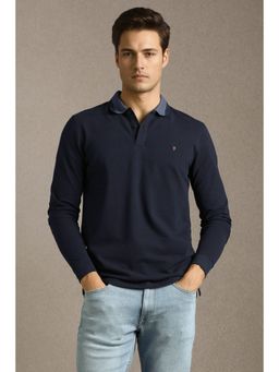 Louis Philippe - Navy Blue Cotton Full Sleeves Polo T-Shirt